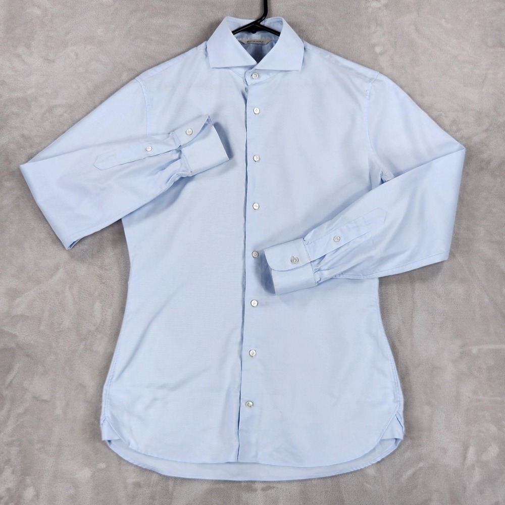 Suitsupply Shirt Mens 16 40 Blue Check Slim Fit Cotton Dress Long Sleeve